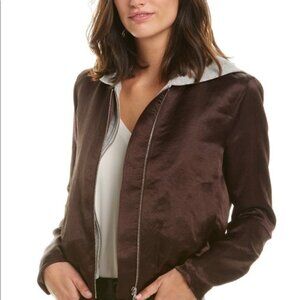 A.L.C. Burgundy Chocolate Edison Zip Detachable Hood Moto Bomber Jacket xs